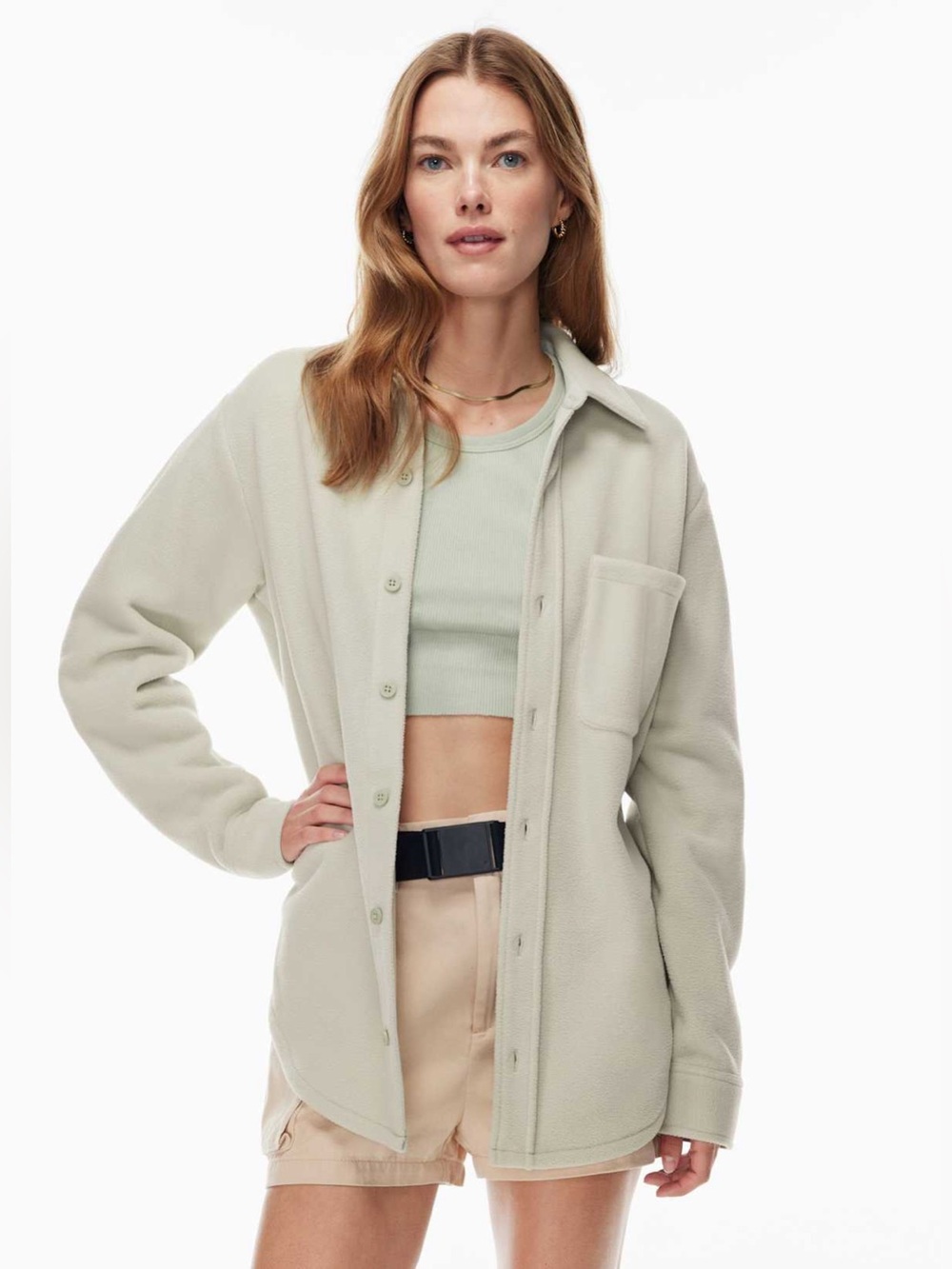 NWT TNA Polar Oversized Fleece Jacket in Silver Sage Green